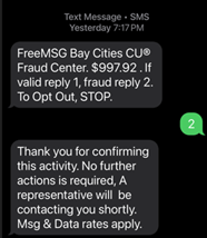 IMPORTANT Fraud Alert: Scam Text Message :: Bay Cities CU